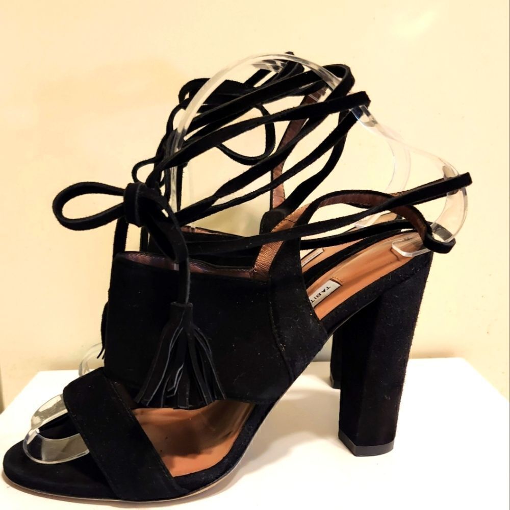 NWT Tabitha Simmons Black Kid Suede Strappy "Sienna" Heel Sandals Sz.7/37 $695